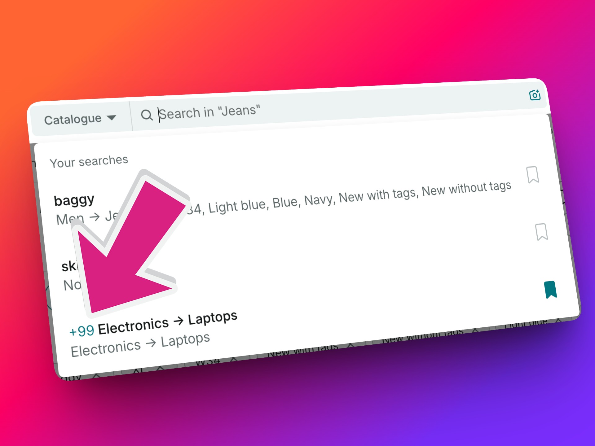 Vinted saved search screen showing a counter badge with new items but no push notification option