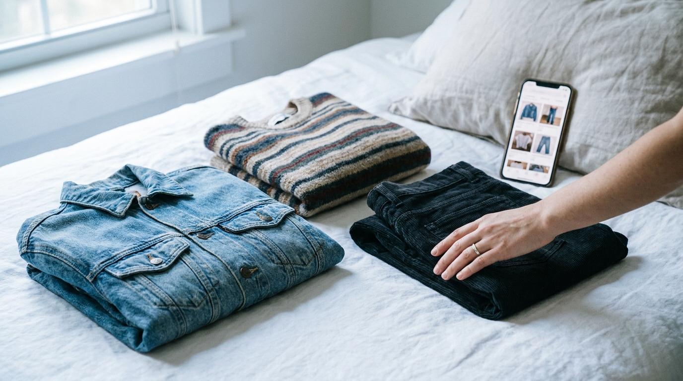 Three second-hand garments selected from one seller to build a possible Vinted bundle